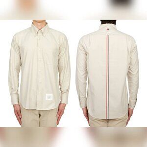 Thom Browne AW/23 Beige Cotton Flannel Back-Stripe Shirt
